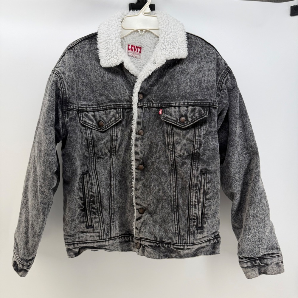VTG 80s Levis Trucker Jacket Men Medium Black Acid Wash Sherpa Lined USA Red Tag